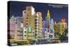 Miami Beach, Florida - City Scene at Night-Lantern Press-Stretched Canvas