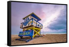 Miami Beach, Florida, USA Life Guard Tower.-SeanPavonePhoto-Framed Stretched Canvas