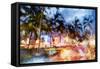 Miami Beach Night - In the Style of Oil Painting-Philippe Hugonnard-Framed Stretched Canvas