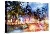 Miami Beach Night - In the Style of Oil Painting-Philippe Hugonnard-Stretched Canvas