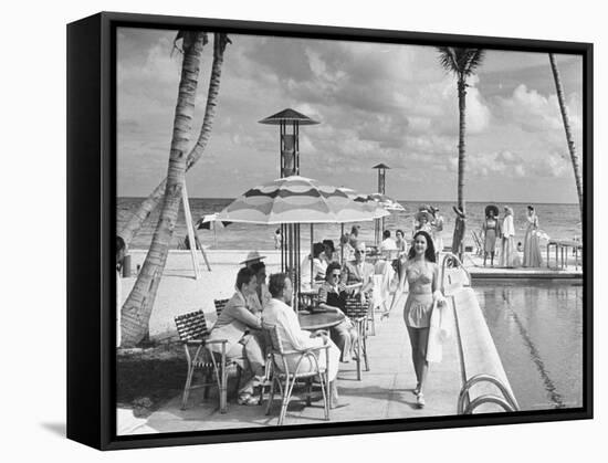 Miami Beach's Versailles Hotel Holding a Fashion Show on Terrace, Sponsored by Saks Fifth Avenue-William C^ Shrout-Framed Stretched Canvas