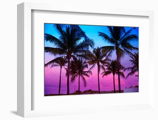 Miami Beach South Beach Sunset Palm Trees in Ocean Drive Florida-holbox-Framed Photographic Print