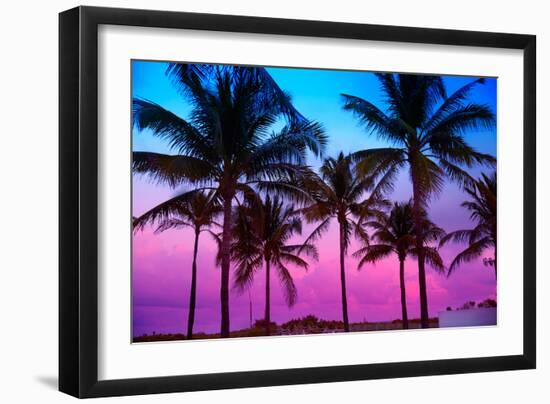 Miami Beach South Beach Sunset Palm Trees in Ocean Drive Florida-holbox-Framed Photographic Print