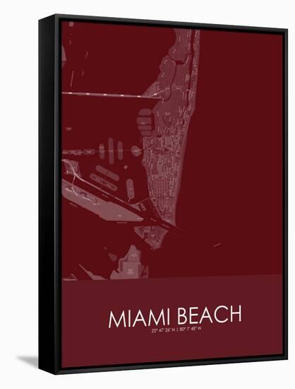 Miami Beach, United States of America Red Map-null-Framed Stretched Canvas