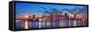 Miami City Skyline Panorama at Dusk with Urban Skyscrapers and Bridge over Sea with Reflection-Songquan Deng-Framed Stretched Canvas