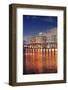 Miami City Skyline Panorama at Dusk with Urban Skyscrapers and Bridge over Sea with Reflection-Songquan Deng-Framed Photographic Print