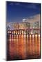 Miami City Skyline Panorama at Dusk with Urban Skyscrapers and Bridge over Sea with Reflection-Songquan Deng-Mounted Photographic Print