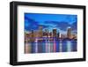 Miami City Skyline Panorama at Dusk with Urban Skyscrapers and Bridge over Sea with Reflection-Songquan Deng-Framed Photographic Print