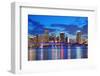 Miami City Skyline Panorama at Dusk with Urban Skyscrapers and Bridge over Sea with Reflection-Songquan Deng-Framed Photographic Print