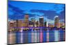 Miami City Skyline Panorama at Dusk with Urban Skyscrapers and Bridge over Sea with Reflection-Songquan Deng-Mounted Photographic Print