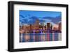 Miami City Skyline Panorama at Dusk with Urban Skyscrapers and Bridge over Sea with Reflection-Songquan Deng-Framed Photographic Print