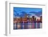 Miami City Skyline Panorama at Dusk with Urban Skyscrapers and Bridge over Sea with Reflection-Songquan Deng-Framed Photographic Print