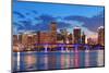 Miami City Skyline Panorama at Dusk with Urban Skyscrapers and Bridge over Sea with Reflection-Songquan Deng-Mounted Photographic Print