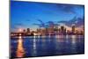 Miami City Skyline Panorama at Dusk with Urban Skyscrapers and Bridge over Sea with Reflection-Songquan Deng-Mounted Photographic Print