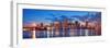 Miami City Skyline Panorama at Dusk with Urban Skyscrapers and Bridge over Sea with Reflection-Songquan Deng-Framed Photographic Print