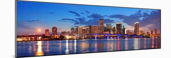 Miami City Skyline Panorama at Dusk with Urban Skyscrapers and Bridge over Sea with Reflection-Songquan Deng-Mounted Photographic Print