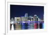 Miami City Skyline Panorama at Dusk with Urban Skyscrapers and Bridge over Sea with Reflection-Songquan Deng-Framed Photographic Print