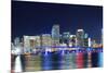 Miami City Skyline Panorama at Dusk with Urban Skyscrapers and Bridge over Sea with Reflection-Songquan Deng-Mounted Photographic Print