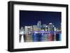 Miami City Skyline Panorama at Dusk with Urban Skyscrapers and Bridge over Sea with Reflection-Songquan Deng-Framed Photographic Print