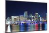 Miami City Skyline Panorama at Dusk with Urban Skyscrapers and Bridge over Sea with Reflection-Songquan Deng-Mounted Photographic Print