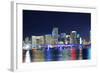 Miami City Skyline Panorama at Dusk with Urban Skyscrapers and Bridge over Sea with Reflection-Songquan Deng-Framed Photographic Print