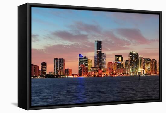 Miami City Skyline Panorama at Dusk with Urban Skyscrapers over Sea with Reflection-Songquan Deng-Framed Stretched Canvas