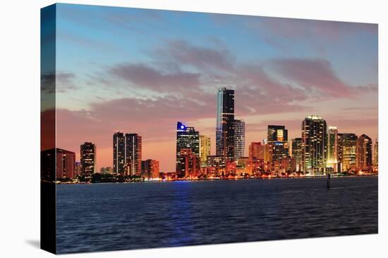 Miami City Skyline Panorama at Dusk with Urban Skyscrapers over Sea with Reflection-Songquan Deng-Stretched Canvas