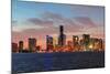 Miami City Skyline Panorama at Dusk with Urban Skyscrapers over Sea with Reflection-Songquan Deng-Mounted Photographic Print