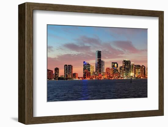 Miami City Skyline Panorama at Dusk with Urban Skyscrapers over Sea with Reflection-Songquan Deng-Framed Photographic Print