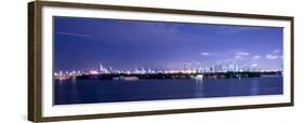 Miami, Florida: a Panoramic of Downtown and the Port of Miami Lit Up at Night-Brad Beck-Framed Premium Photographic Print