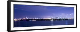 Miami, Florida: a Panoramic of Downtown and the Port of Miami Lit Up at Night-Brad Beck-Framed Premium Photographic Print