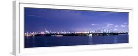 Miami, Florida: a Panoramic of Downtown and the Port of Miami Lit Up at Night-Brad Beck-Framed Premium Photographic Print