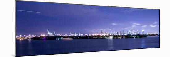 Miami, Florida: a Panoramic of Downtown and the Port of Miami Lit Up at Night-Brad Beck-Mounted Premium Photographic Print