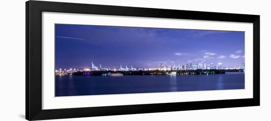 Miami, Florida: a Panoramic of Downtown and the Port of Miami Lit Up at Night-Brad Beck-Framed Photographic Print