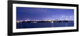 Miami, Florida: a Panoramic of Downtown and the Port of Miami Lit Up at Night-Brad Beck-Framed Photographic Print