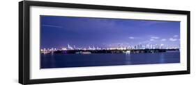 Miami, Florida: a Panoramic of Downtown and the Port of Miami Lit Up at Night-Brad Beck-Framed Photographic Print