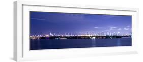 Miami, Florida: a Panoramic of Downtown and the Port of Miami Lit Up at Night-Brad Beck-Framed Photographic Print