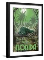 Miami, Florida - Alligator in Swamp-Lantern Press-Framed Art Print