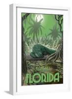 Miami, Florida - Alligator in Swamp-Lantern Press-Framed Art Print