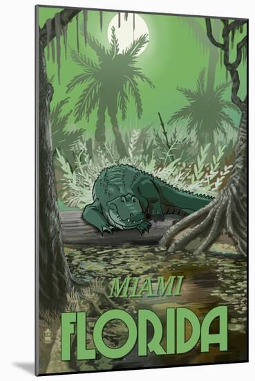 Miami, Florida - Alligator in Swamp-Lantern Press-Mounted Art Print