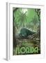 Miami, Florida - Alligator in Swamp-Lantern Press-Framed Art Print