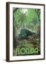 Miami, Florida - Alligator in Swamp-Lantern Press-Framed Art Print