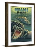 Miami, Florida - Alligators-Lantern Press-Framed Art Print