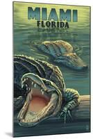 Miami, Florida - Alligators-Lantern Press-Mounted Art Print