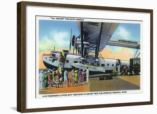 Miami, Florida - Boarding Scene at Pan-American Terminal-Lantern Press-Framed Art Print