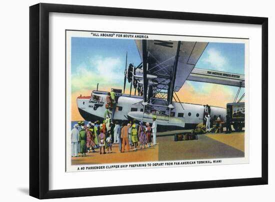 Miami, Florida - Boarding Scene at Pan-American Terminal-Lantern Press-Framed Art Print