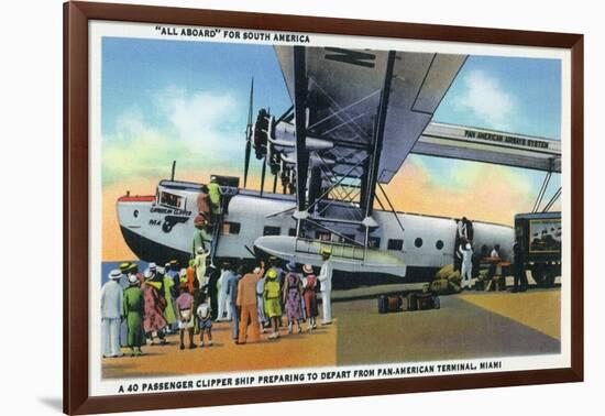 Miami, Florida - Boarding Scene at Pan-American Terminal-Lantern Press-Framed Art Print