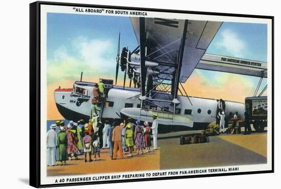 Miami, Florida - Boarding Scene at Pan-American Terminal-Lantern Press-Framed Stretched Canvas