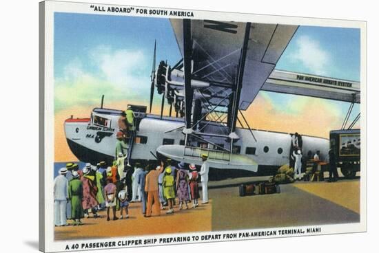 Miami, Florida - Boarding Scene at Pan-American Terminal-Lantern Press-Stretched Canvas