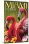 Miami, Florida - Flamingos-Lantern Press-Mounted Art Print